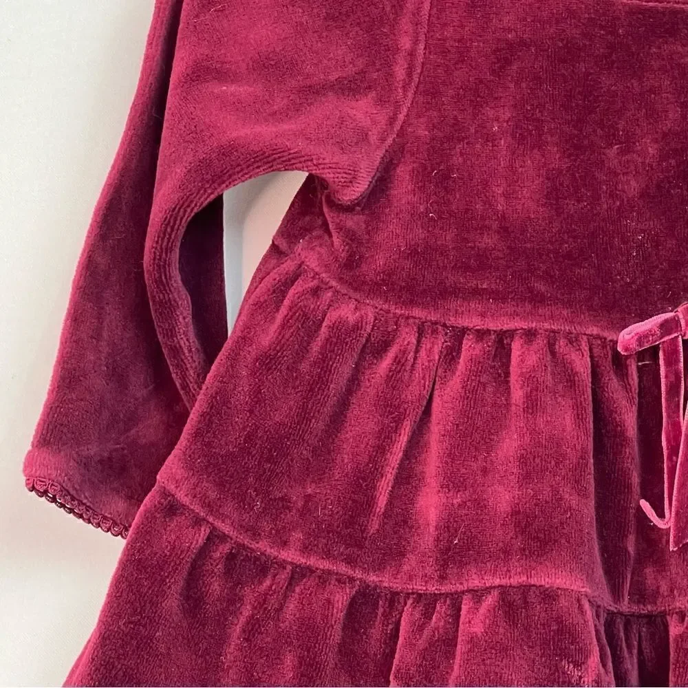 Jillian’s Closet ruffled wine burgundy velour holiday dress size 12 months EUC